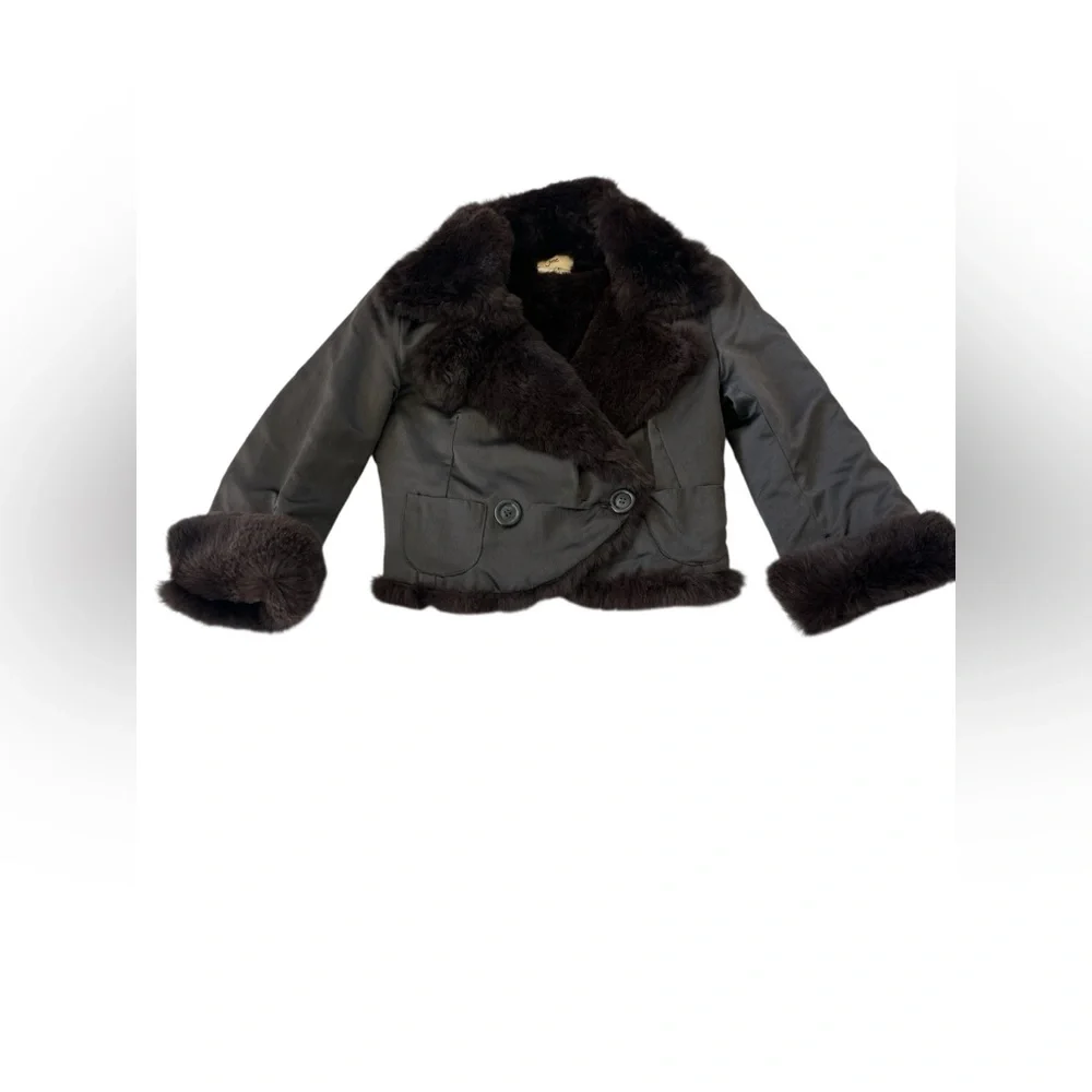 Revolve June Rabbit Fur Reversible Cropped Jacket in Brown - Picture 7 of 13